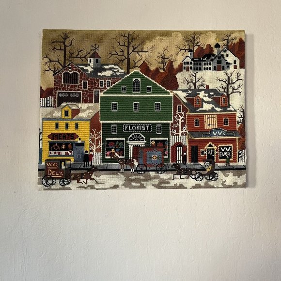 Vintage 1984 Main Street Store Front Needlepoint Handmade Cross Stitch Completed - Picture 12 of 16